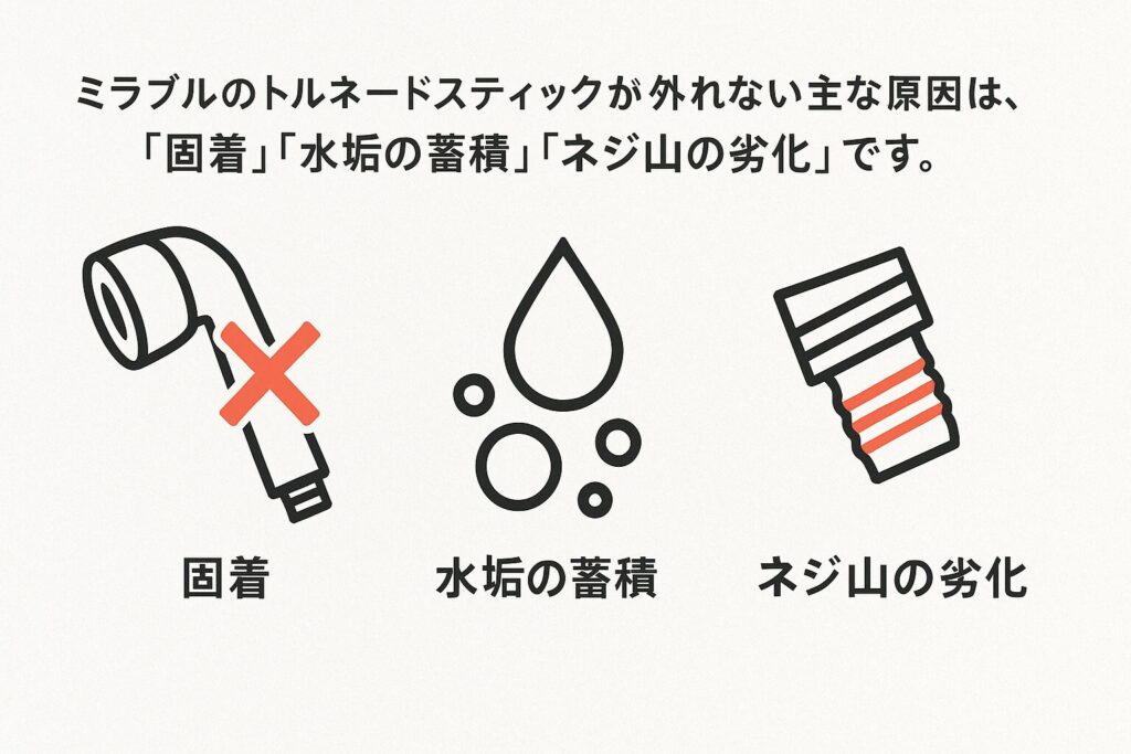 固着・水垢・ネジ山の劣化が外れない主な原因