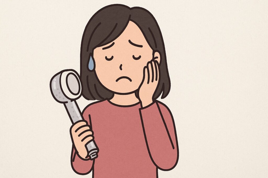 ミラブルの偽物が届いて悲しんでいる人のイラスト