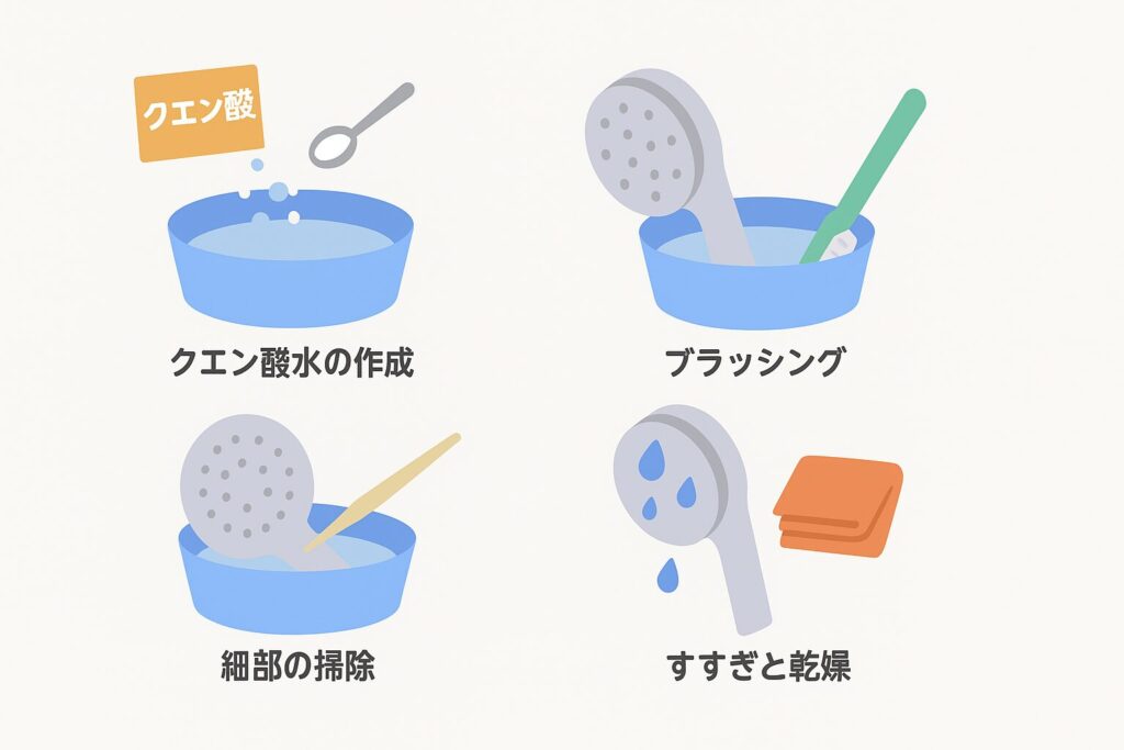 シャワーヘッドのカルキ汚れの効果的な除去方法
