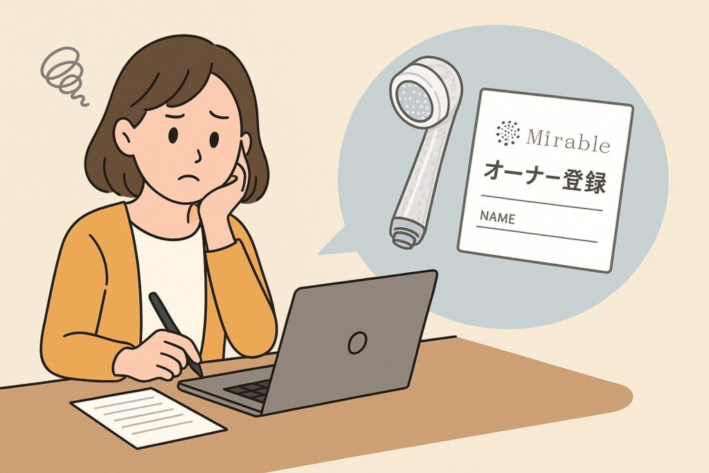 ミラブルのオーナー登録をしようか悩んでいる女性のイラスト