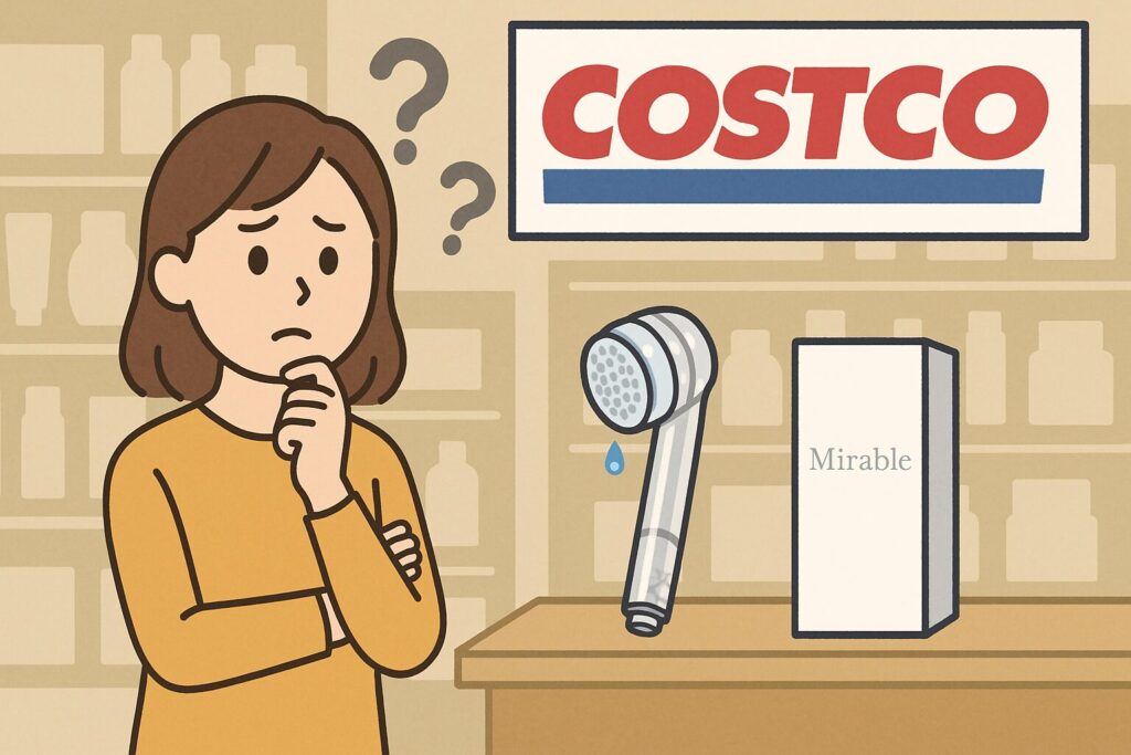 コストコでミラブルを買うか悩んでいる人のイラスト