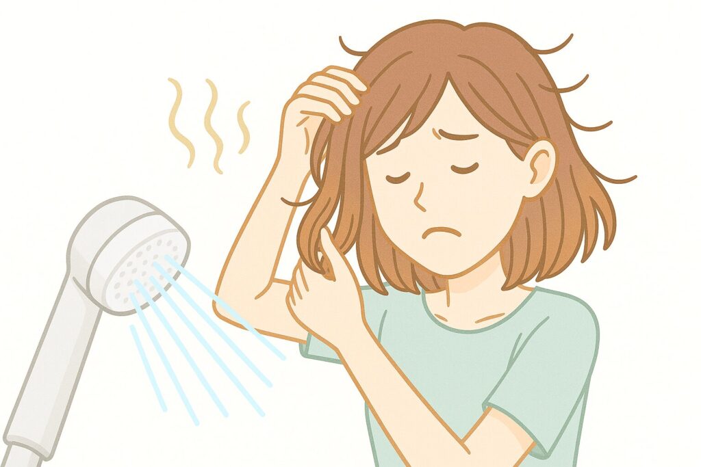  ミラブル使用後に髪がパサついて困っている女性のイラスト