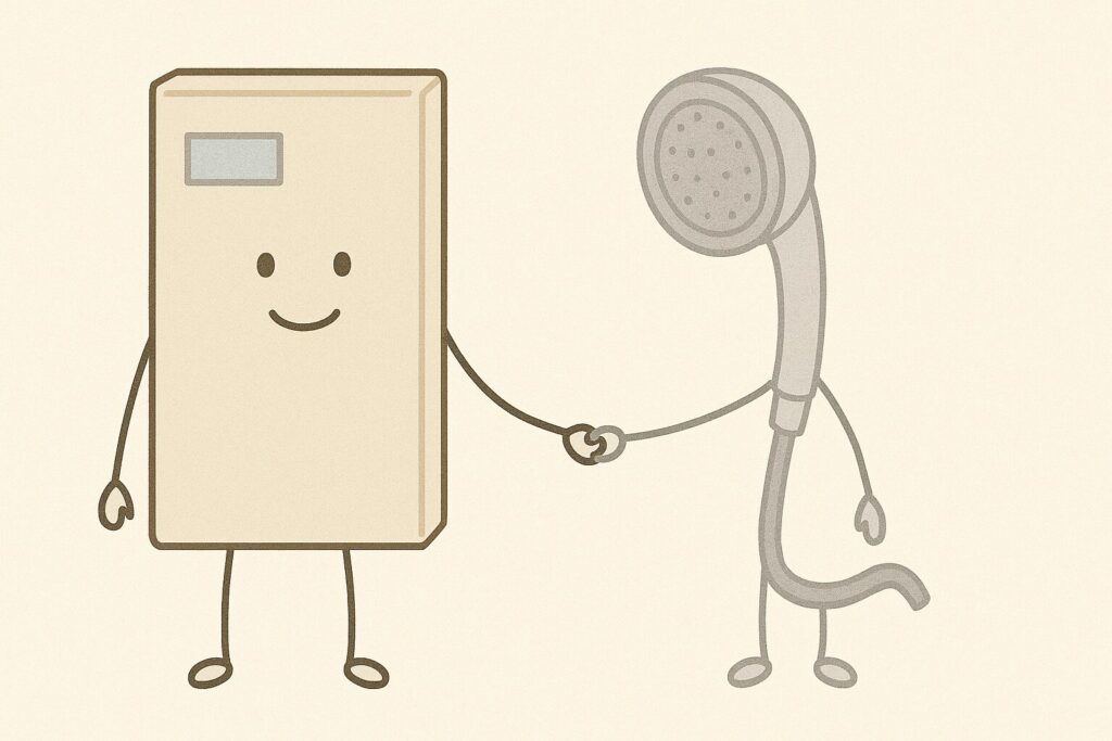 エコキュートとミラブルが手をつないでいる様子のイラスト
