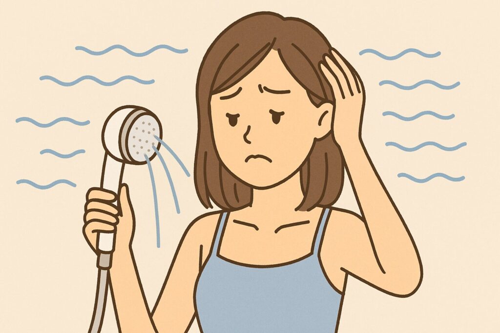 ミラブルの水圧が弱くて困っている女性のイラスト