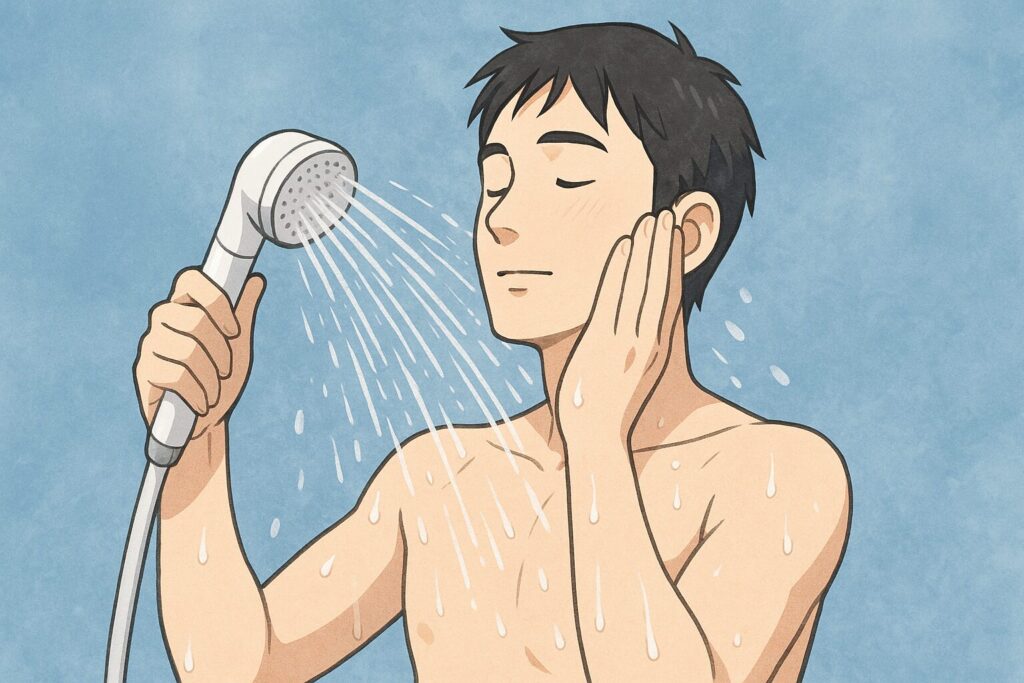 ミラブルのシャワーヘッドで湯を浴びる人のイラスト