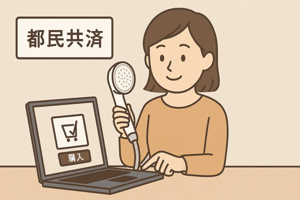 都民共済に加入してミラブルを購入する女性のイラスト