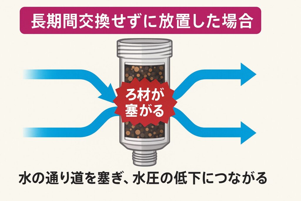 トルネードスティックが詰まり、水圧が低下する構造イメージ図